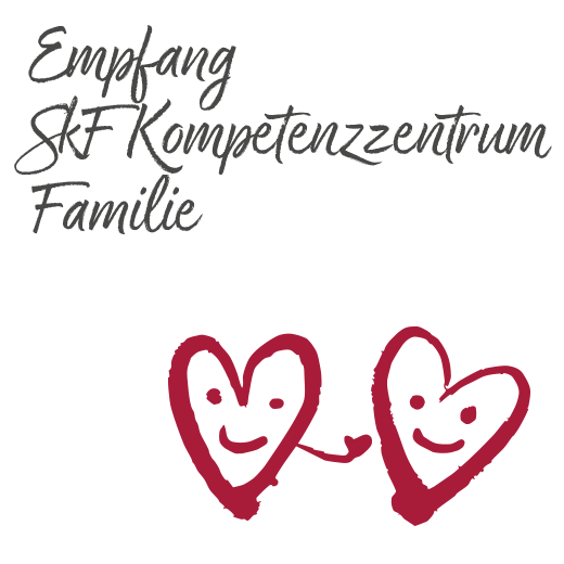 Icon zwei Herzen mit Schriftzug Empfang SkF Kompetenzzentrum Familie